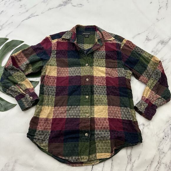 Angelique Tops - Angelique Womens Vintage 90s Plaid Top Size S Blue Purple Plaid Layered